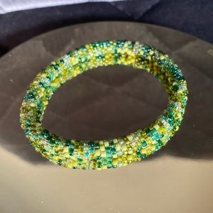 Handcrafted multicolored green beaded bracelet